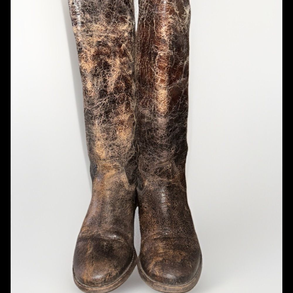 Frye Boots Womens Melissa Button Chocolate  Glazed Distressed Leather Size 6.5R